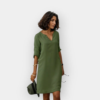 Midi Jurk Dames Luchtig Elegante V-Hals Driekwart Mouwen