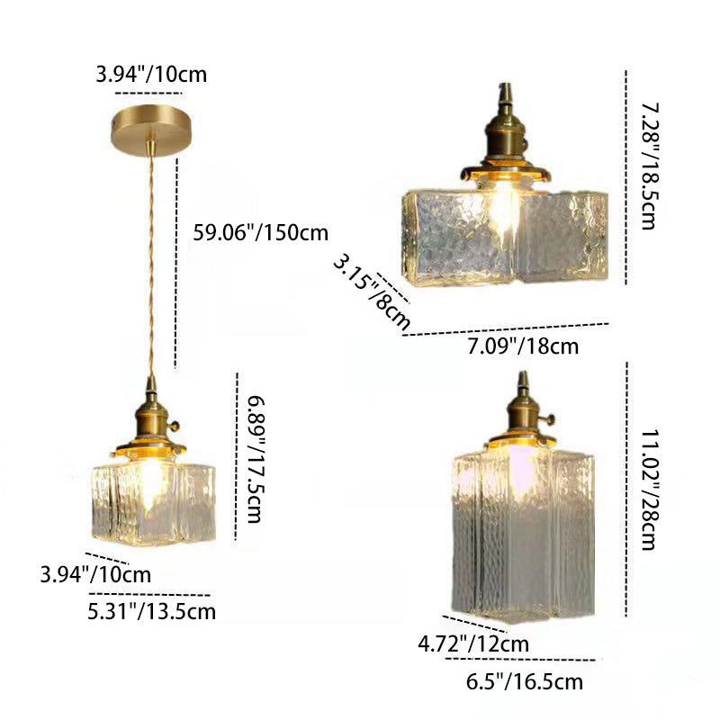Vintage Hanglamp met Gegolfd Glas & IJzeren Armatuur – Vierkant/Rechthoekig – Scandinavisch Design voor Woonkamer