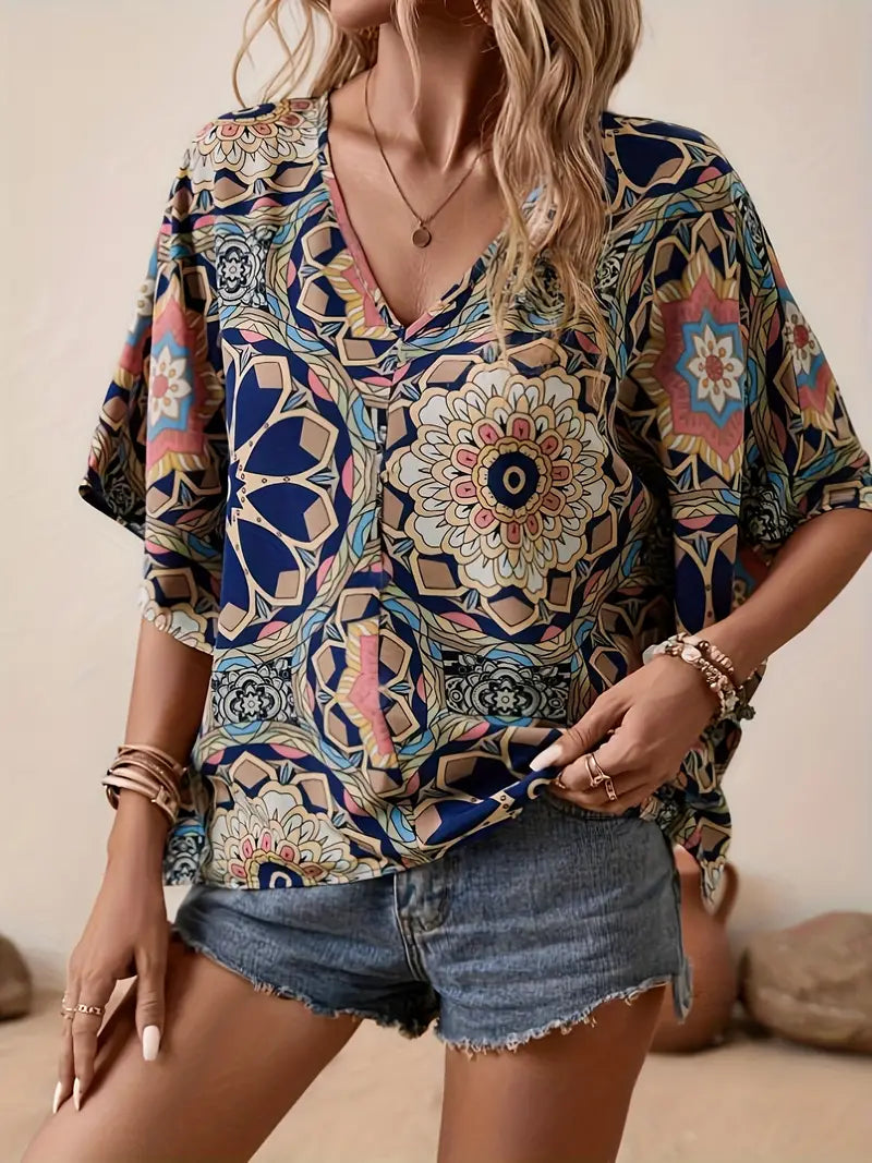 Vrouwen Blouse Bloemenprint V-hals Zomerse Stijl - StudioMarella