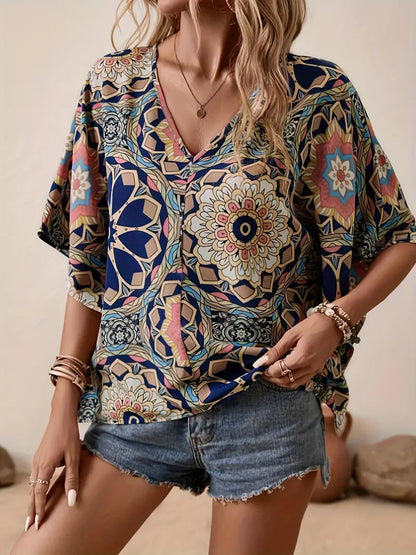 Vrouwen Blouse Bloemenprint V-hals Zomerse Stijl - StudioMarella