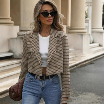 Dames Blazer Geruit Jacket Kort Model Stijlvol - StudioMarella