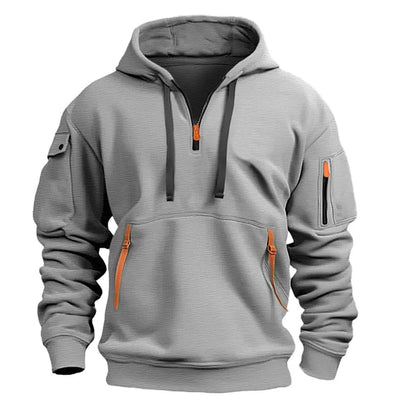 Adriano | Fleece Trui met Kap en Half Rits