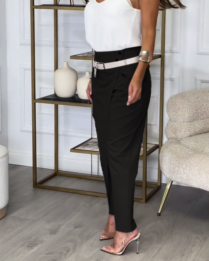 Slimme Hoge Taille Broek Elastisch Comfortabel Polyester