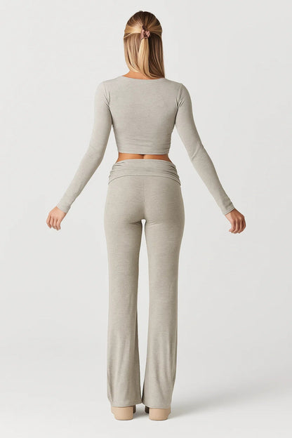 Dames Loungewear Set Flared Broek en Crop Top Comfortabel