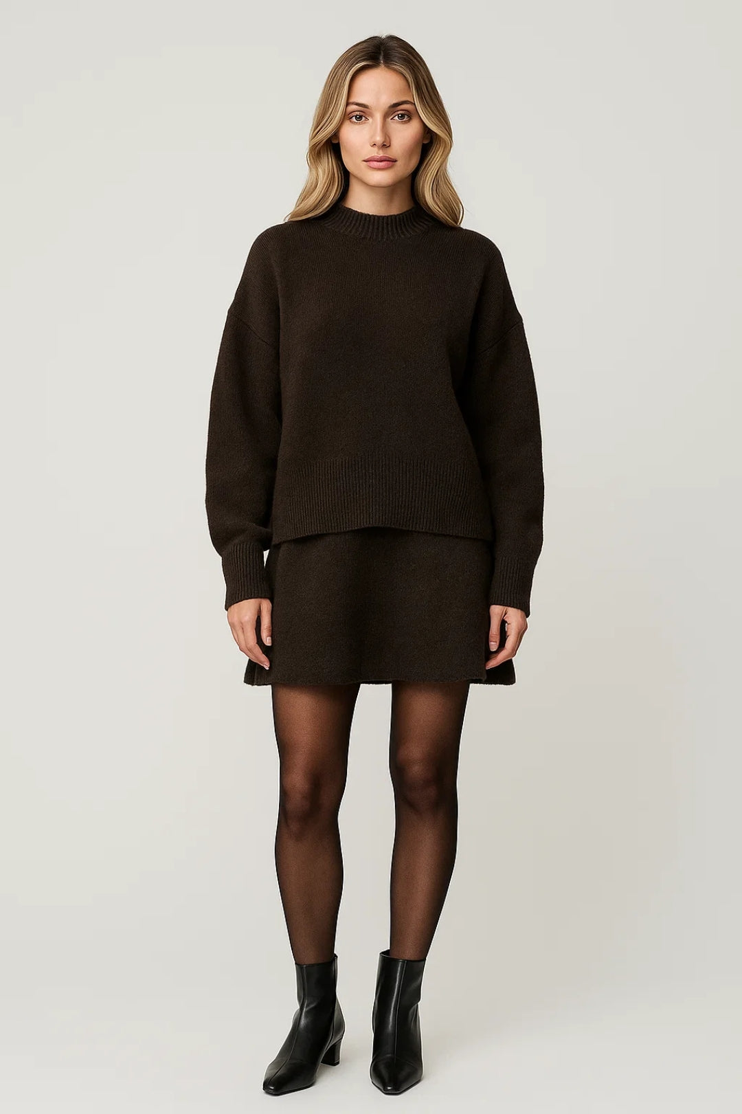 Dames Gebreide Set Trui en Rok Warm en ElegANT