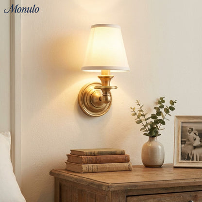 Wandlamp met stoffen kap en zwanenhalsarm – smeedijzeren armatuur met verstelbare leeslamp