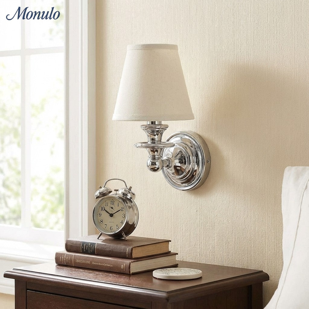 Wandlamp met stoffen kap en zwanenhalsarm – smeedijzeren armatuur met verstelbare leeslamp