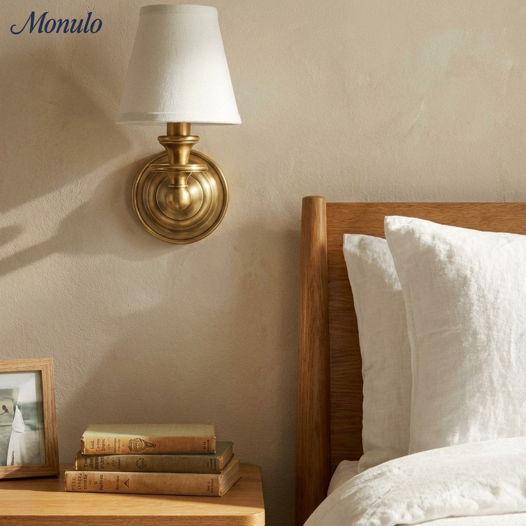 Wandlamp met stoffen kap en zwanenhalsarm – smeedijzeren armatuur met verstelbare leeslamp