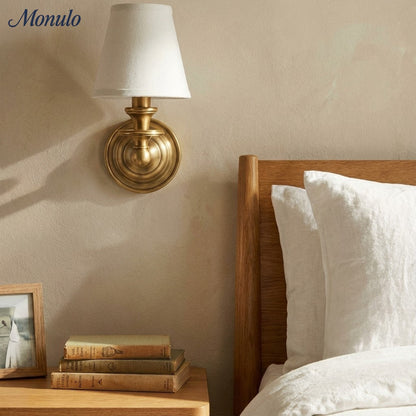 Wandlamp met stoffen kap en zwanenhalsarm – smeedijzeren armatuur met verstelbare leeslamp