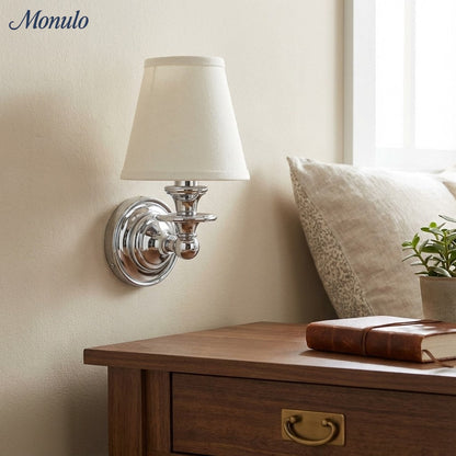 Wandlamp met stoffen kap en zwanenhalsarm – smeedijzeren armatuur met verstelbare leeslamp