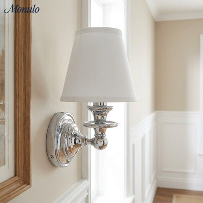 Wandlamp met stoffen kap en zwanenhalsarm – smeedijzeren armatuur met verstelbare leeslamp