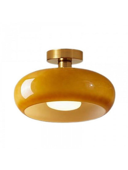 Plafondlamp Glazen Schijf Bauhaus Design Messing of Chroom Oranjegeel of Wit Glas Retro Stijlvolle Verlichting