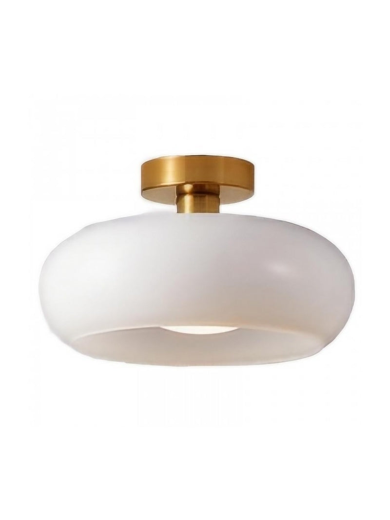 Plafondlamp Glazen Schijf Bauhaus Design Messing of Chroom Oranjegeel of Wit Glas Retro Stijlvolle Verlichting