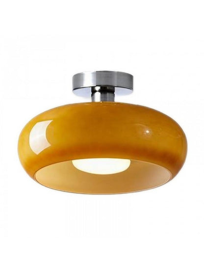 Plafondlamp Glazen Schijf Bauhaus Design Messing of Chroom Oranjegeel of Wit Glas Retro Stijlvolle Verlichting