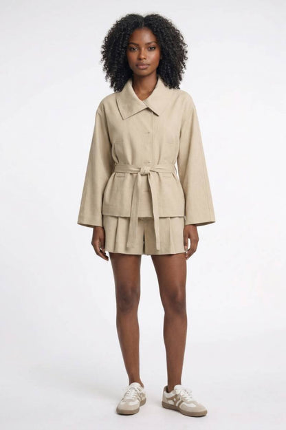 2-Delige Set Dames - Blazer met Shorts | Klassiek — Beige