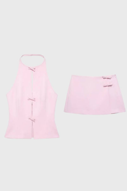 Dames Halter Top en Mini Rok 2-Delig Set Knoopjes - StudioMarella
