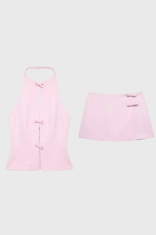 Dames Halter Top en Mini Rok 2-Delig Set Knoopjes - StudioMarella