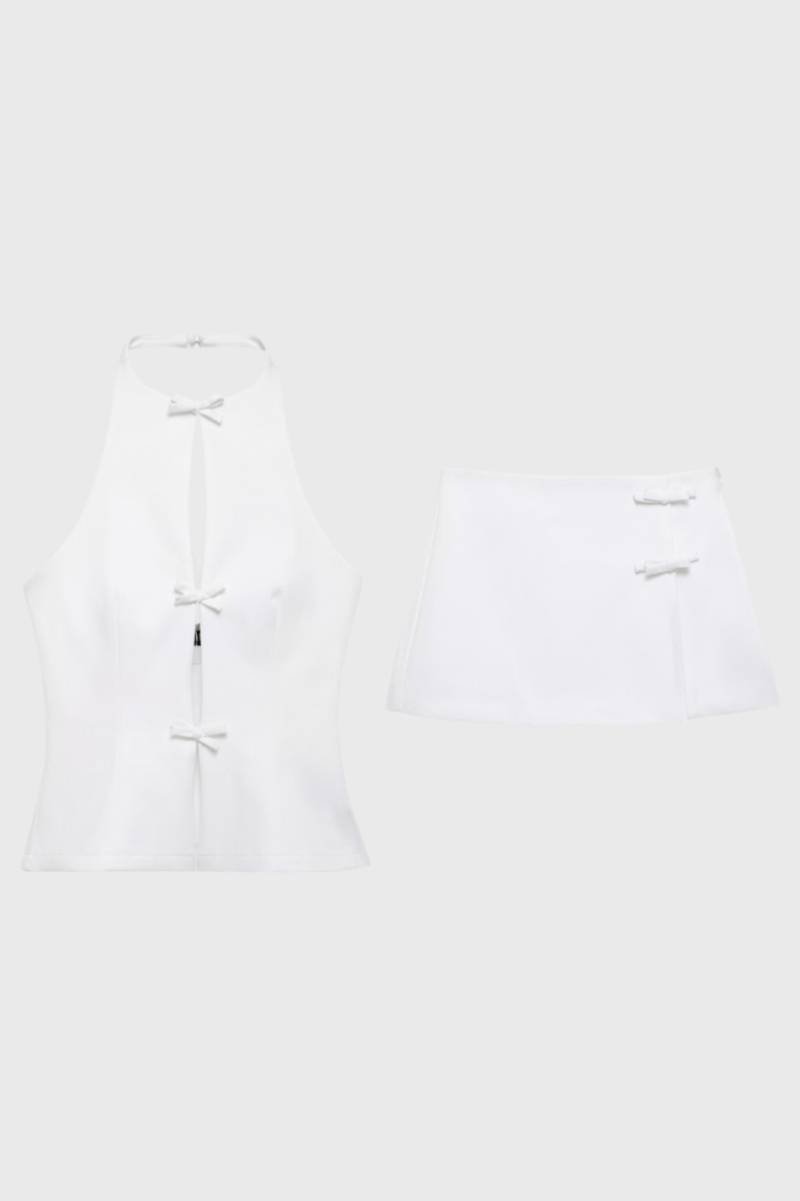 2-Delige Set Dames - Halter Top met Mini Rok | Knoopjes — Wit