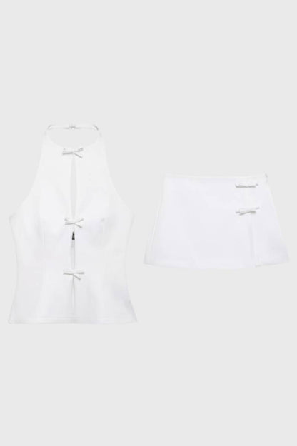 2-Delige Set Dames - Halter Top met Mini Rok | Knoopjes — Wit