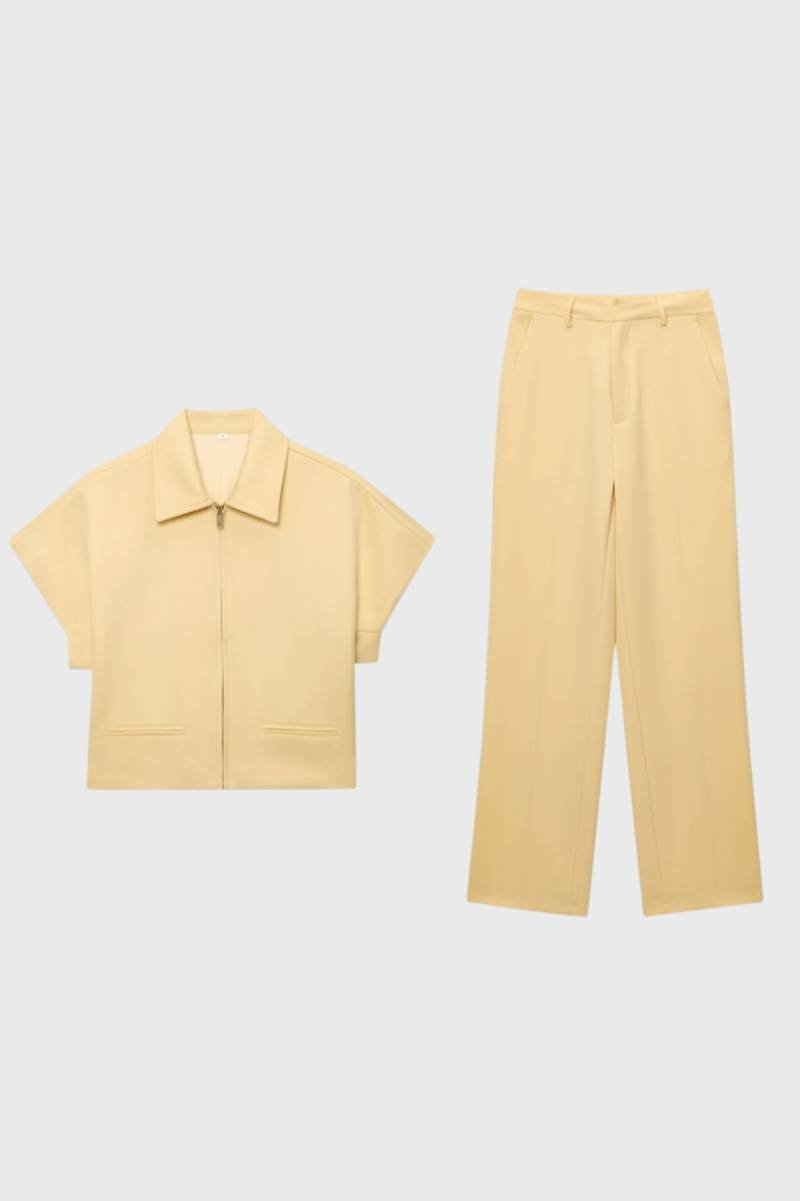Dames 2-Delige Set - Korte Jas en Wijde Broek Modern Design - StudioMarella