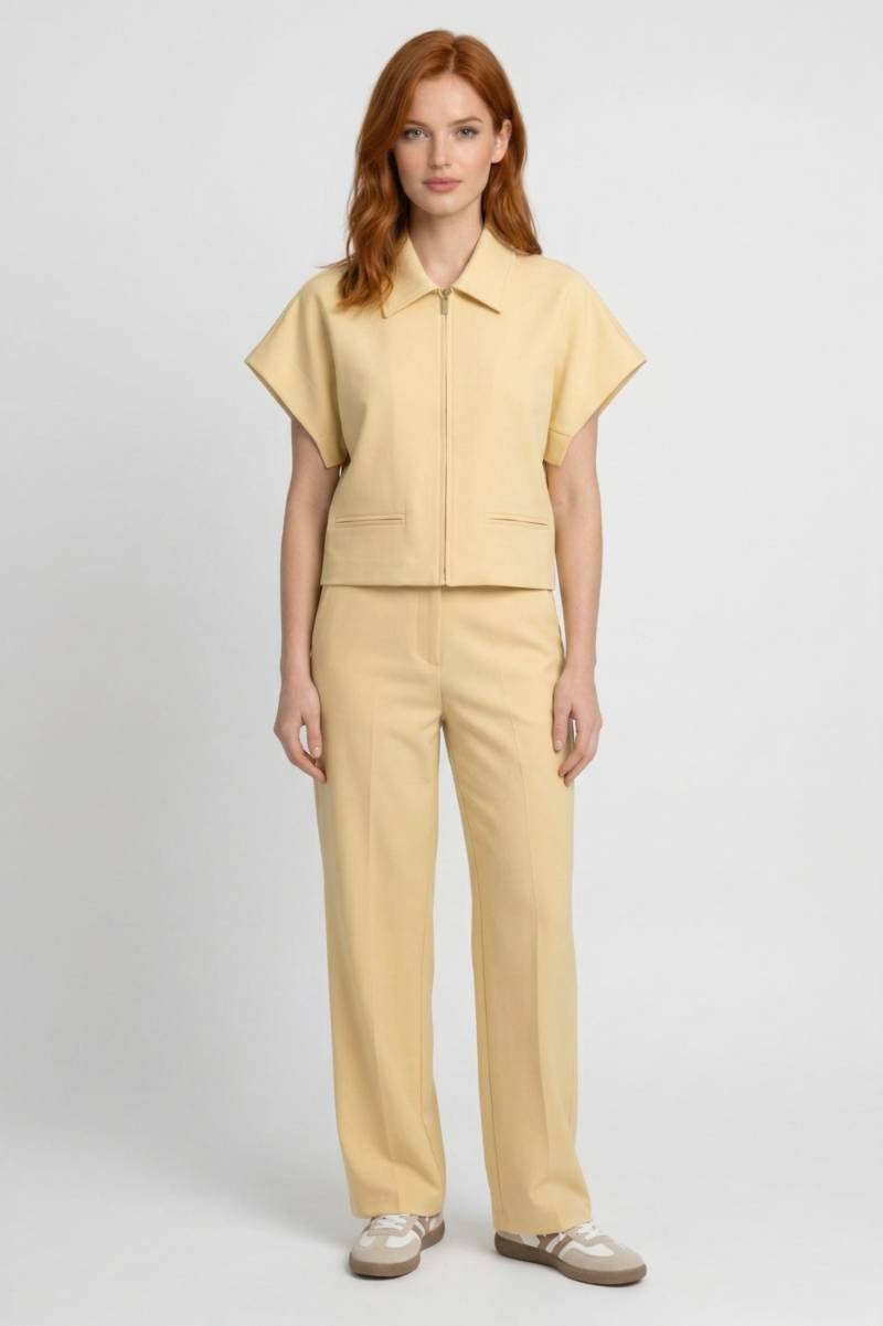 2-Delige Set Dames - Korte Jas met Wijde Broek | Modern — Geel