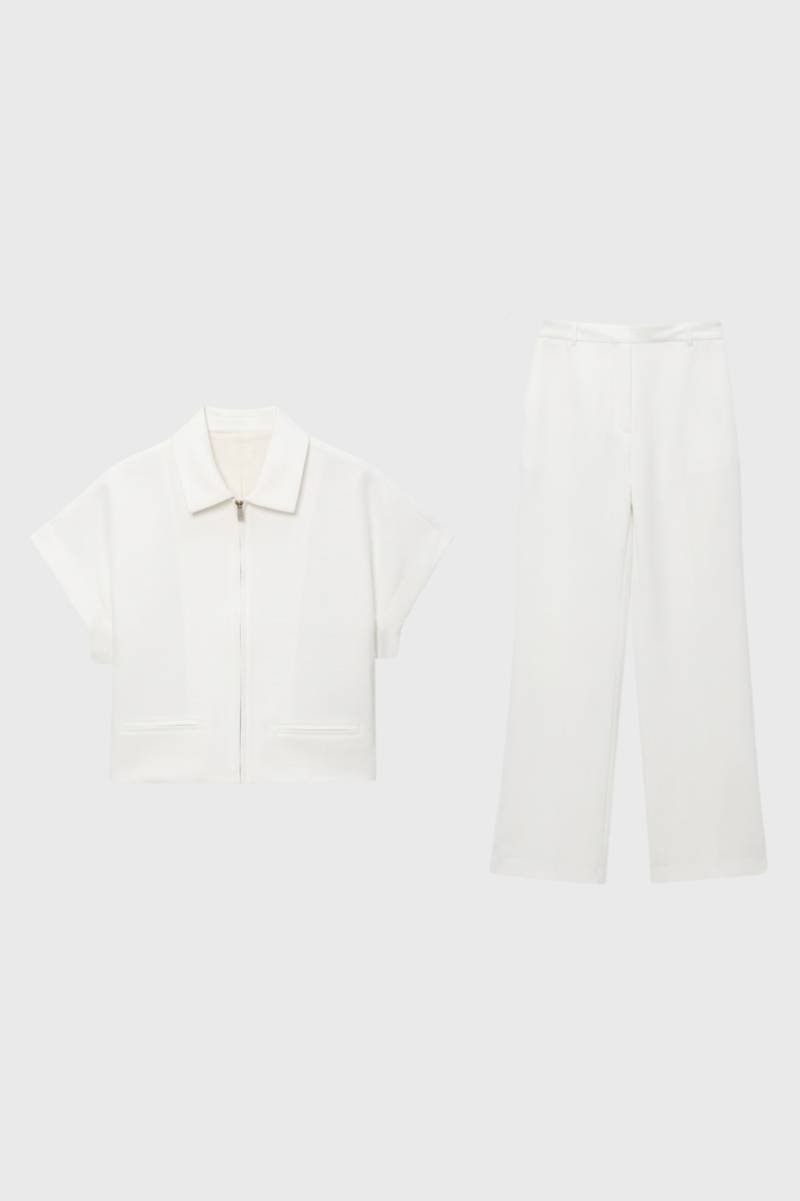 2-Delige Set Dames - Korte Jas met Wijde Broek | Modern — Wit