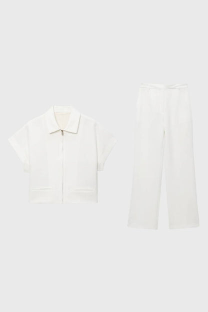 2-Delige Set Dames - Korte Jas met Wijde Broek | Modern — Wit