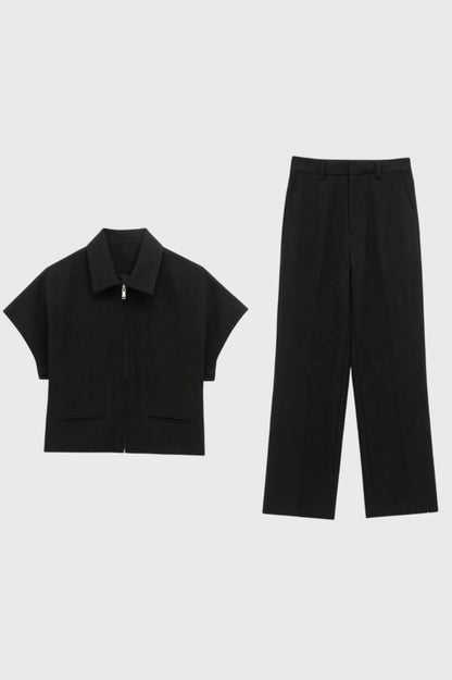 2-Delige Set Dames - Korte Jas met Wijde Broek | Modern — Zwart