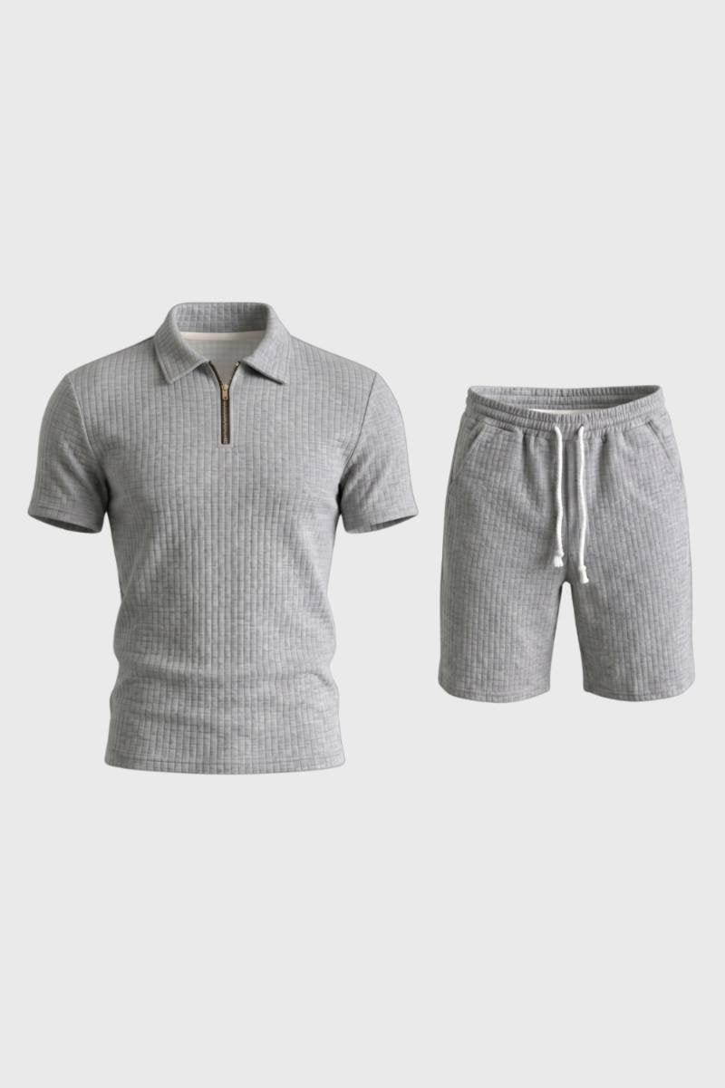 2-Delige Set Heren - Geribde Polo met Korte Broek Comfortabel - StudioMarella