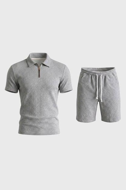 2-Delige Set Heren - Geribde Polo met Korte Broek Comfortabel - StudioMarella