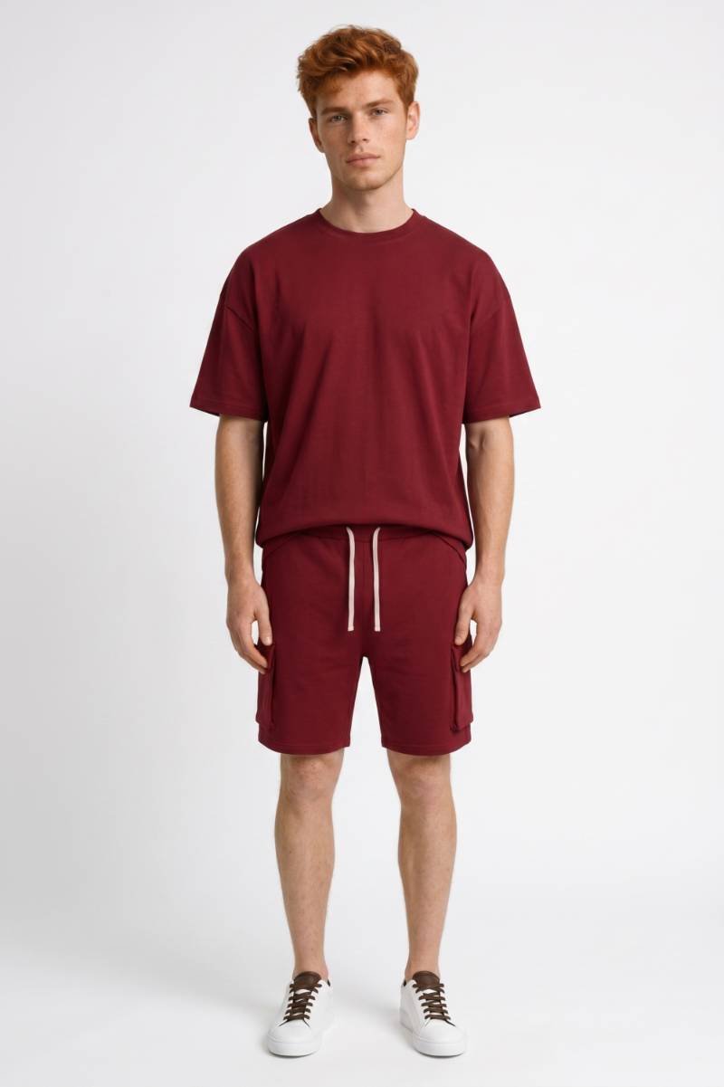 2-Delige Set Heren - Oversized T-shirt met Cargo Shorts | Casual — Bordeaux