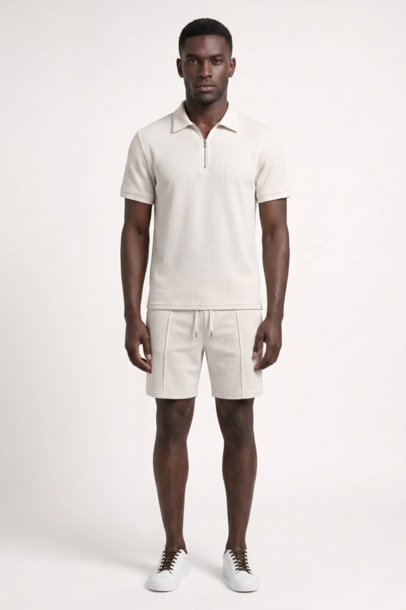 2-Delige Set Heren - Polo met Shorts en Rits | Comfortabel — Beige