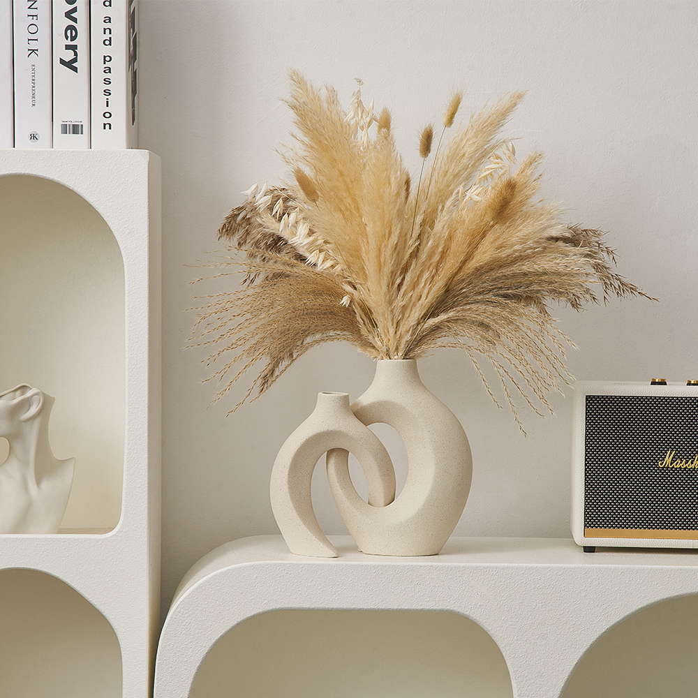 Japandi Vaas Keramiek Mat Dubbele Opening Droogbloemen 22cm Woonkamer Scandinavisch
