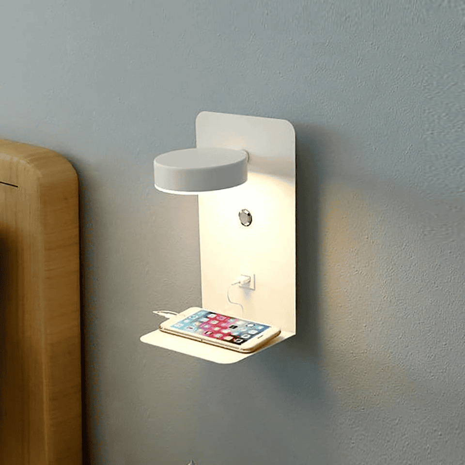 Moderne Wandlamp Met Oplaadplateau En USB Aansluiting Voor Slaapkamer Bedwand Verlichting Met Warme Sfeergloed