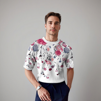 Heren Shirt Korte Mouwen Florale Zomerstijl