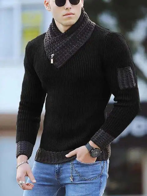 Wollen Trui Hoge Kraag Vintage Look Casual Mannen Trui