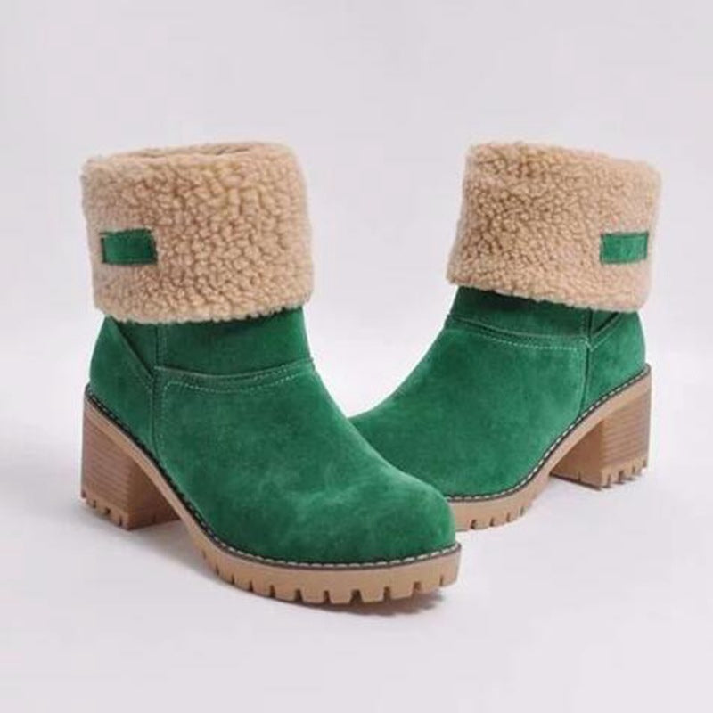 Winterlaarzen Dames met Lage Blokhak Comfortabel Antislip Warme Voering Stretch Zwart Groen Rood Elegante Laarzen