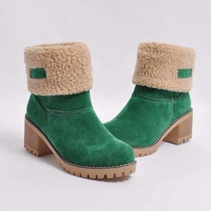 Winterlaarzen Dames met Lage Blokhak Comfortabel Antislip Warme Voering Stretch Zwart Groen Rood Elegante Laarzen