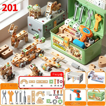 Houten Speelgoed Gereedschapsset voor Kinderen Constructieset met Koffer & Accessoires