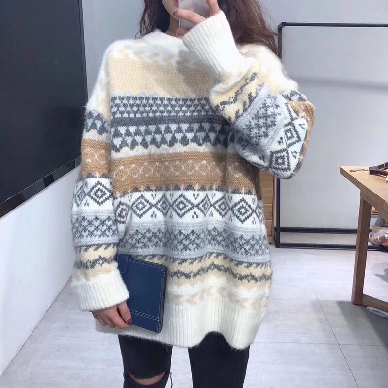Dames Trui Gebreid Warm Aztec Patroon