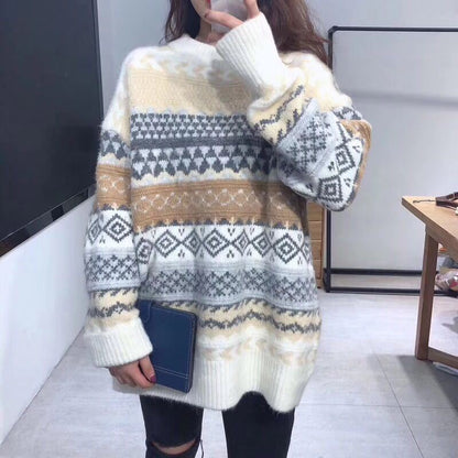 Dames Trui Gebreid Warm Aztec Patroon