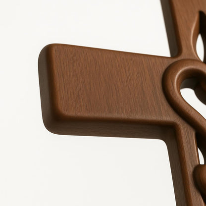 Houten Wandkruis met Gevlochten Harten — Decoratieve Wandversiering voor Geloofsmomenten