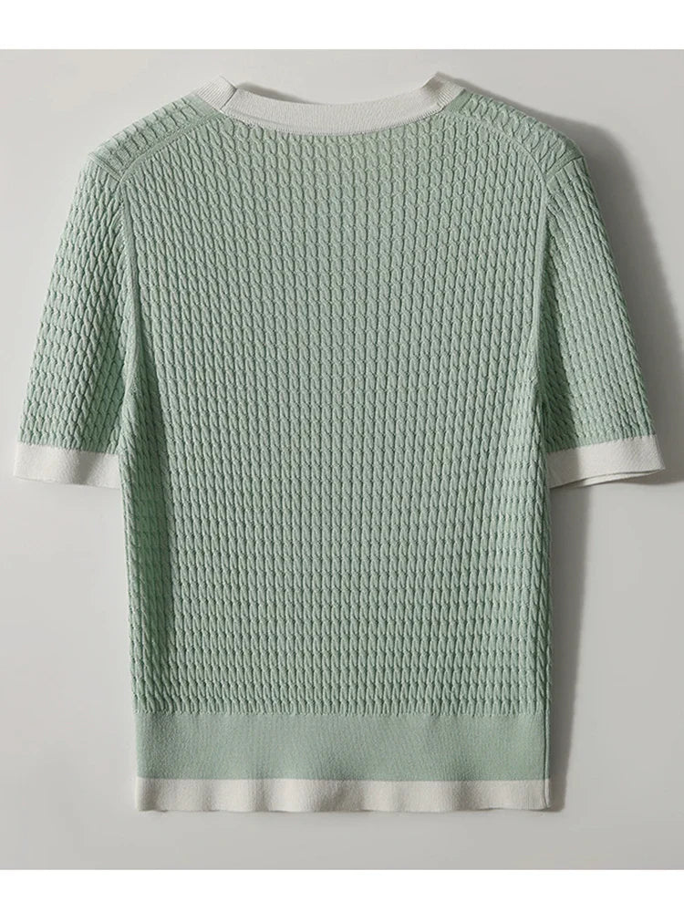 Korte Mouw Vrouwen T-shirt Zomerse Contrastkleuren O-hals