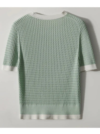 Korte Mouw Vrouwen T-shirt Zomerse Contrastkleuren O-hals