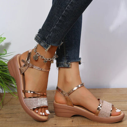 Gouden Sandalen Zomerse Wiggen voor Vrouw