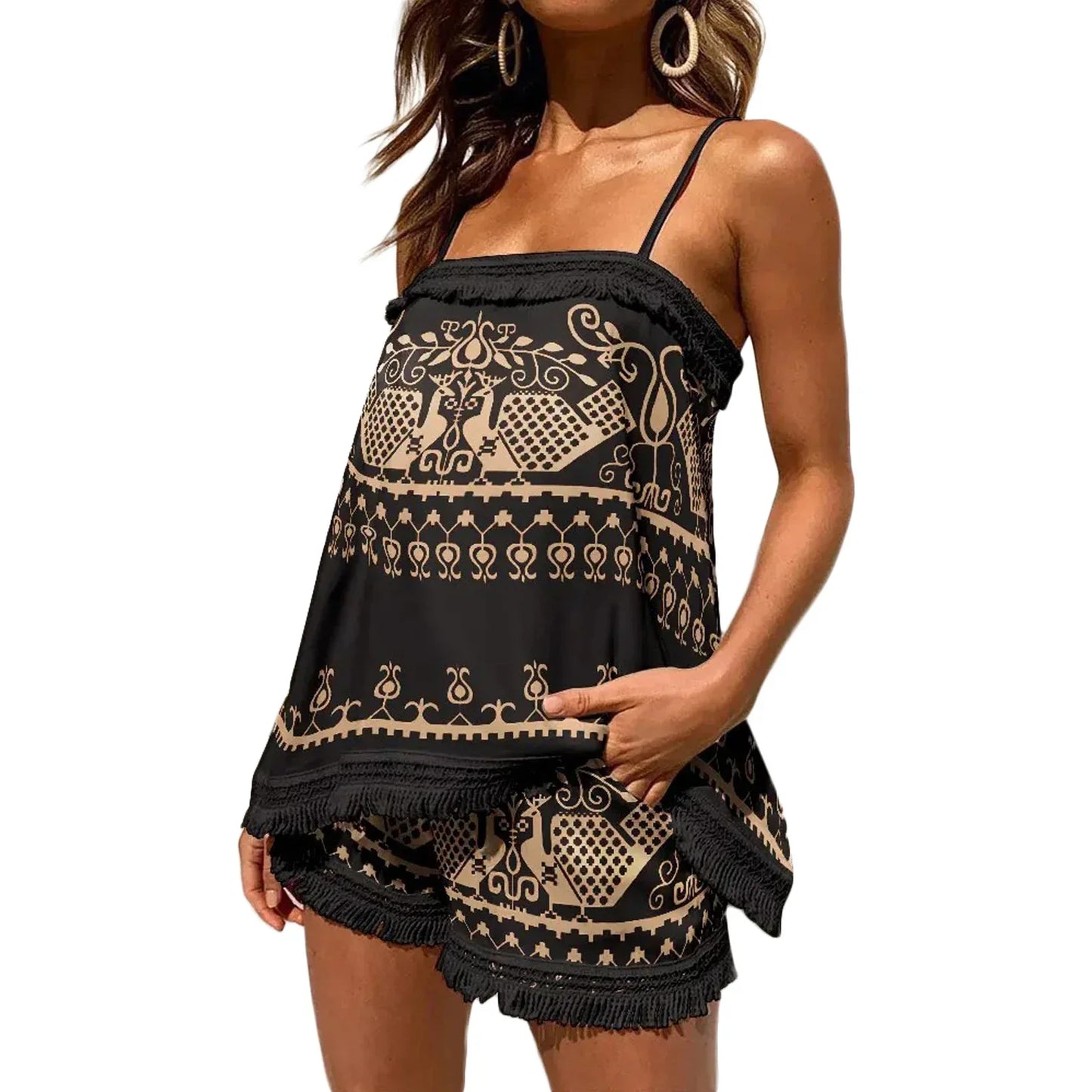 Zomerse Short Set Bohemian Stijl Vrouwelijk