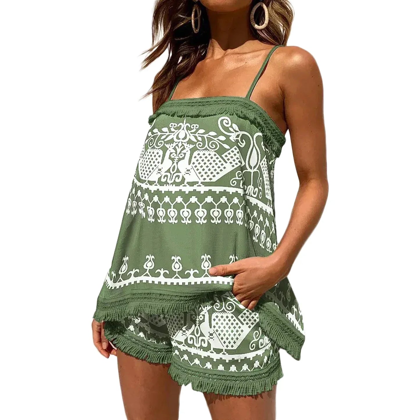 Zomerse Short Set Bohemian Stijl Vrouwelijk