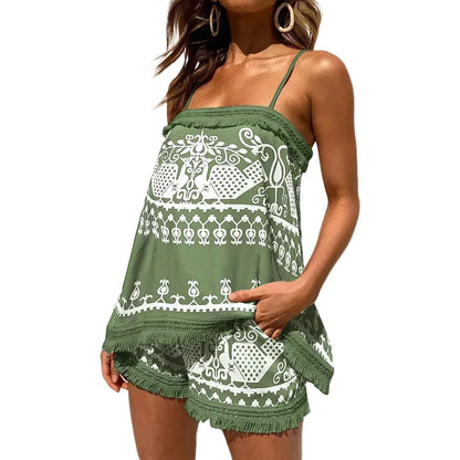 Zomerse Short Set Bohemian Stijl Vrouwelijk