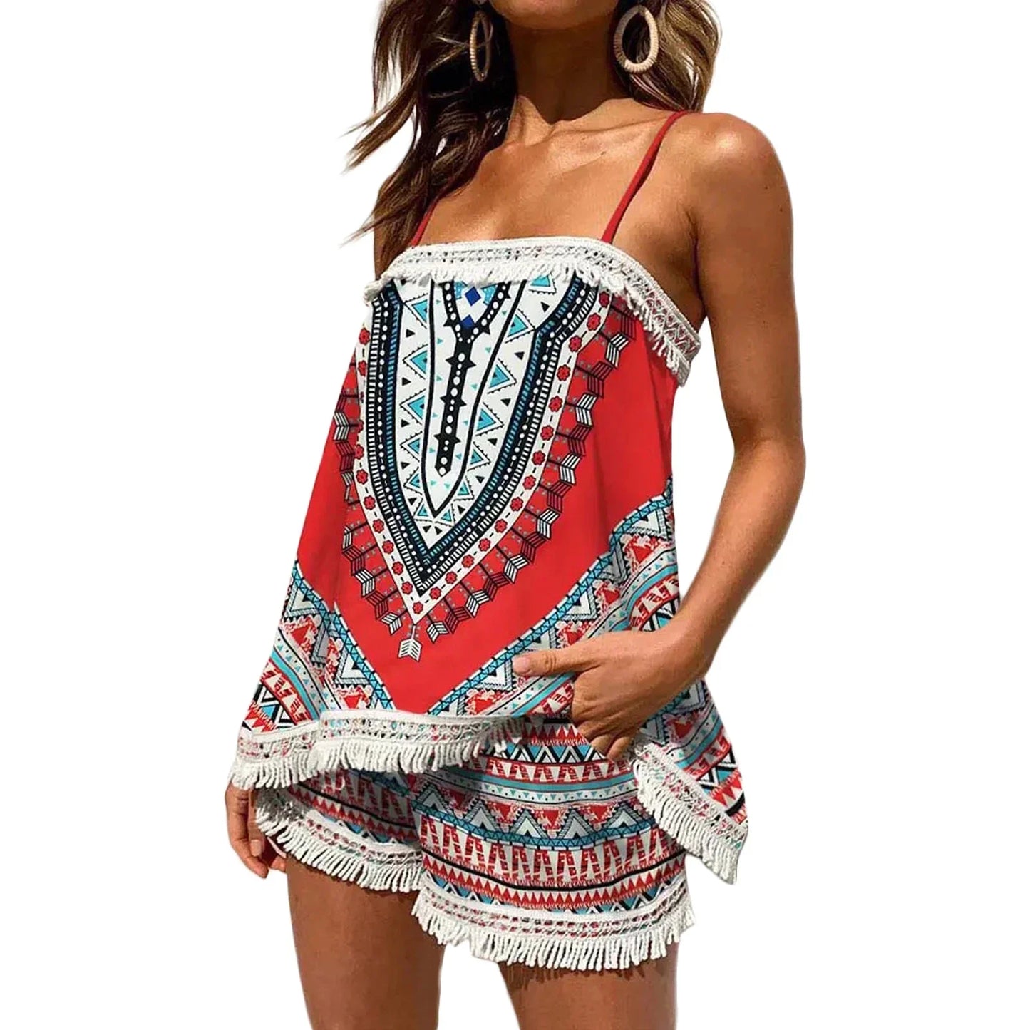 Zomerse Short Set Bohemian Stijl Vrouwelijk