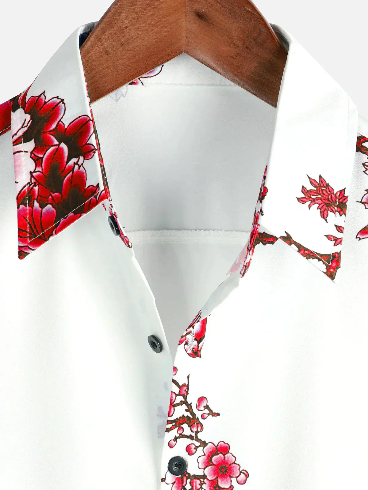 Mannen Zomeroverhemd Wit Korte Mouwen Bloemenprint